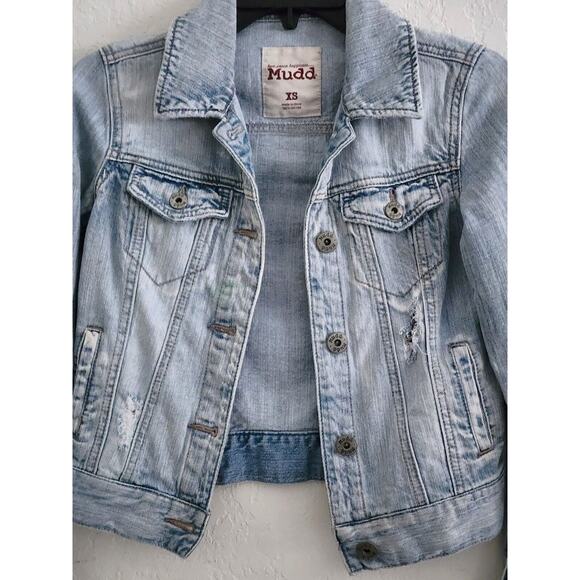 JEAN JACKET-MUDD-Distressed-Light Blue-Buttons-Short-X-SMALL - Picture 4 of 13